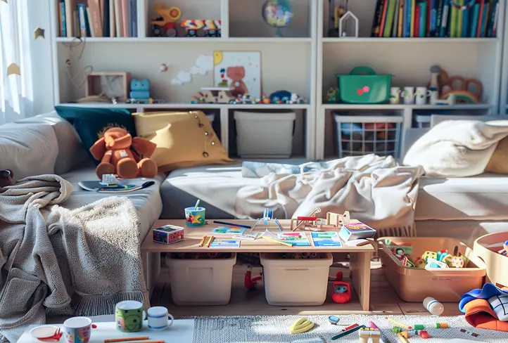 散らかった部屋の様子